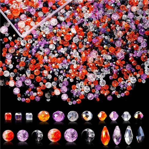 1000pcs Halloween Glass Beads for Jewelry Making Colorful Rainbow Craft Crystal - Picture 1 of 5
